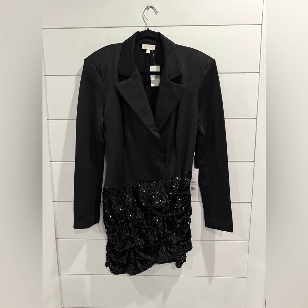 NWT Ronny Kobo black Maxwell satin sequin mini dress - Picture 4 of 9